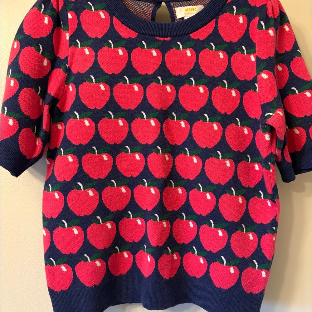 Anthropologie Maeve Sweater with Red Apple Pattern